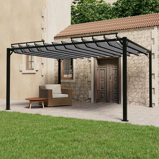 Product photograph of Delia Fabric 3m X 4m Gazebo With Louvered Roof In Anthracite from Furniture in Fashion