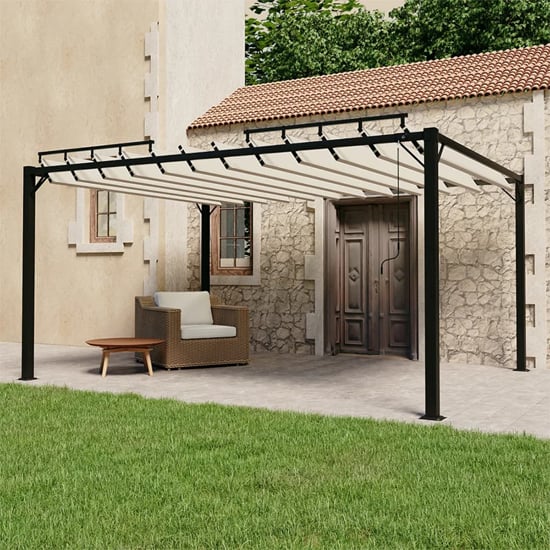 Product photograph of Delia Fabric 3m X 4m Gazebo With Louvered Roof In Cream from Furniture in Fashion