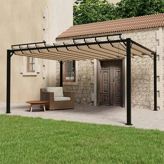 Product photograph of Delia Fabric 3m X 4m Gazebo With Louvered Roof In Taupe from Furniture in Fashion
