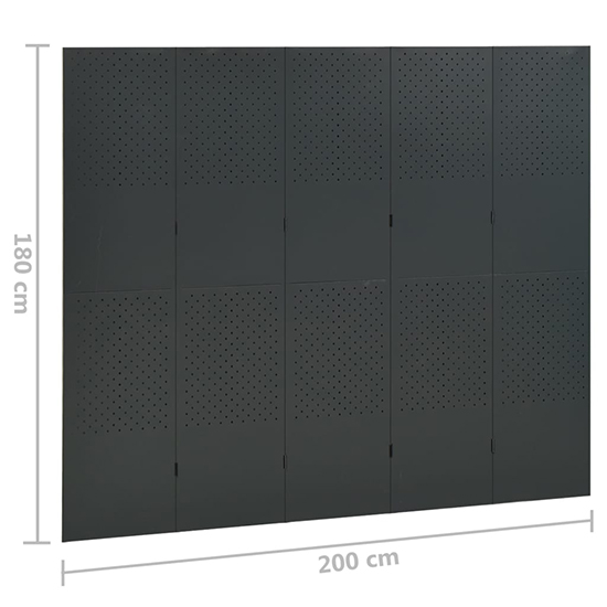 Deliz Steel 5 Panels 200cm x 180cm Room Divider In Anthracite_6
