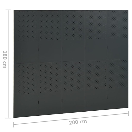 Deliz Steel 5 Panels 200cm x 180cm Room Divider In Anthracite