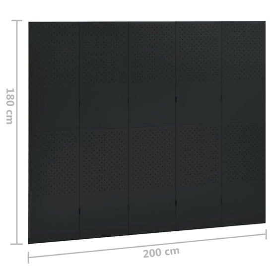Deliz Steel 5 Panels 200cm x 180cm Room Divider In Black_6