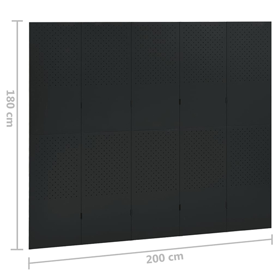 Deliz Steel 5 Panels 200cm x 180cm Room Divider In Black