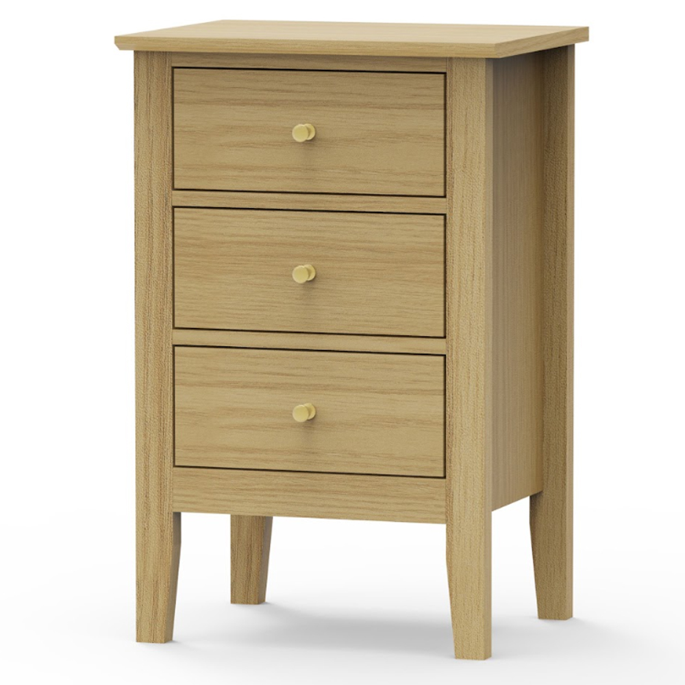 Delmira Wooden Bedside Cabinet with 3 Drawers in Oak
