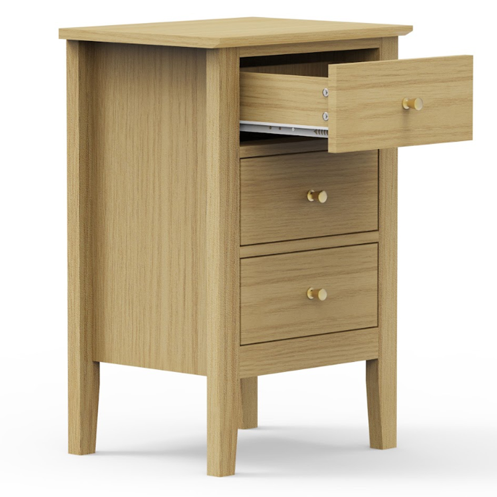 Delmira Wooden Bedside Cabinet with 3 Drawers in Oak