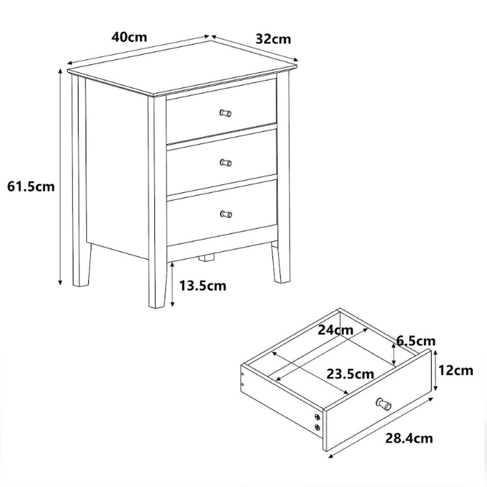 Delmira Wooden Bedside Cabinet with 3 Drawers in Oak