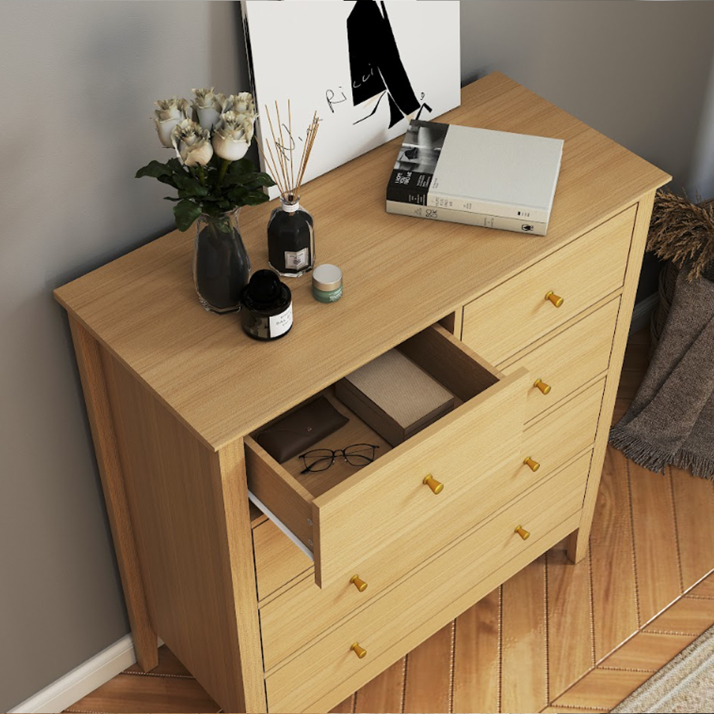 Delmira Wooden Chest Of 5 Drawers in Oak