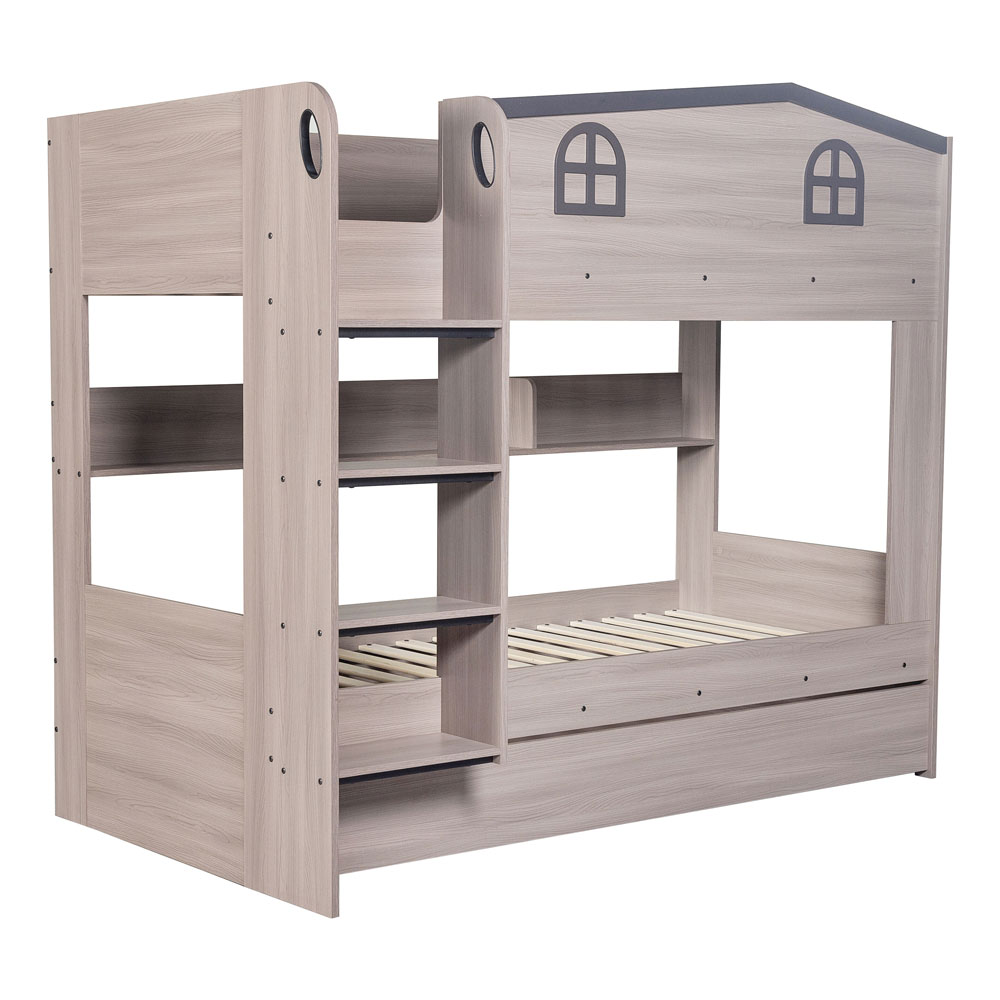 Delmor Wooden Children Bunk Bed with Trundle in Ash Grey