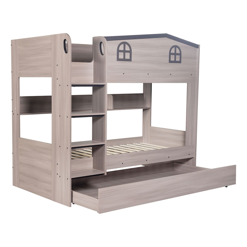 Delmor Wooden Children Bunk Bed with Trundle in Ash Grey