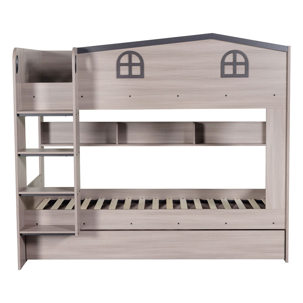 Delmor Wooden Children Bunk Bed with Trundle in Ash Grey