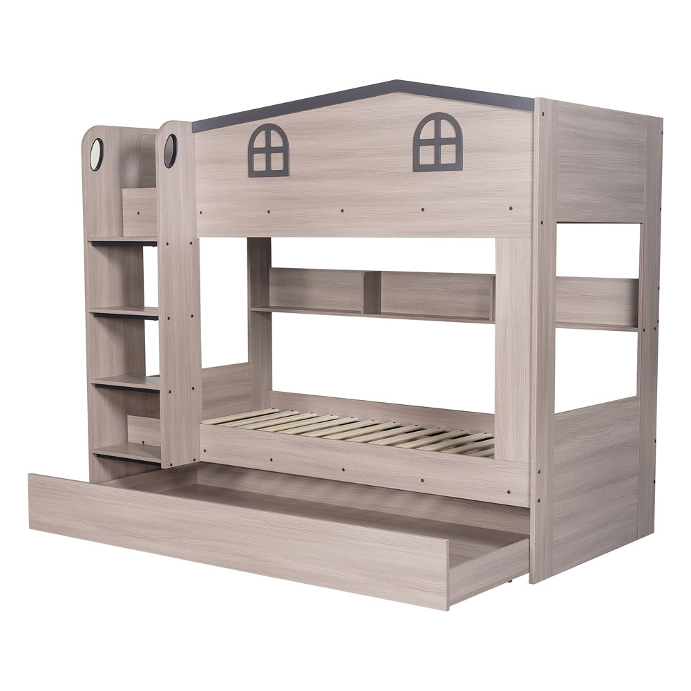 Delmor Wooden Children Bunk Bed with Trundle in Ash Grey