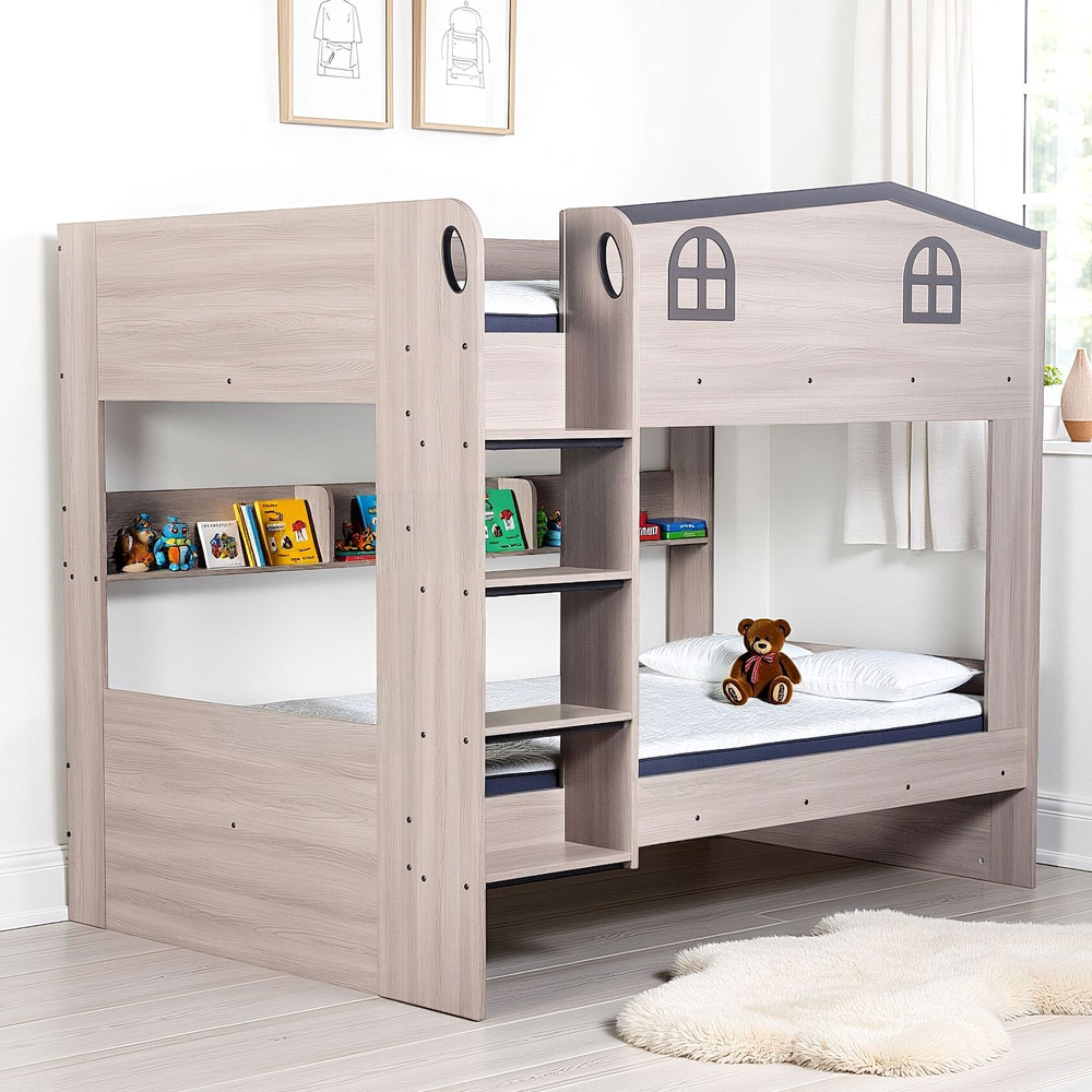 Delmor Wooden Children Small Double Bunk Bed in Ash Grey