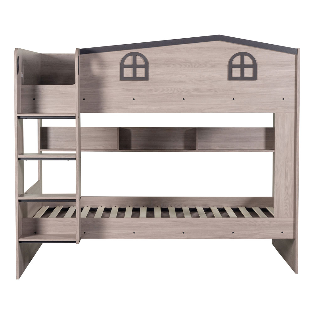 Delmor Wooden Children Small Double Bunk Bed in Ash Grey