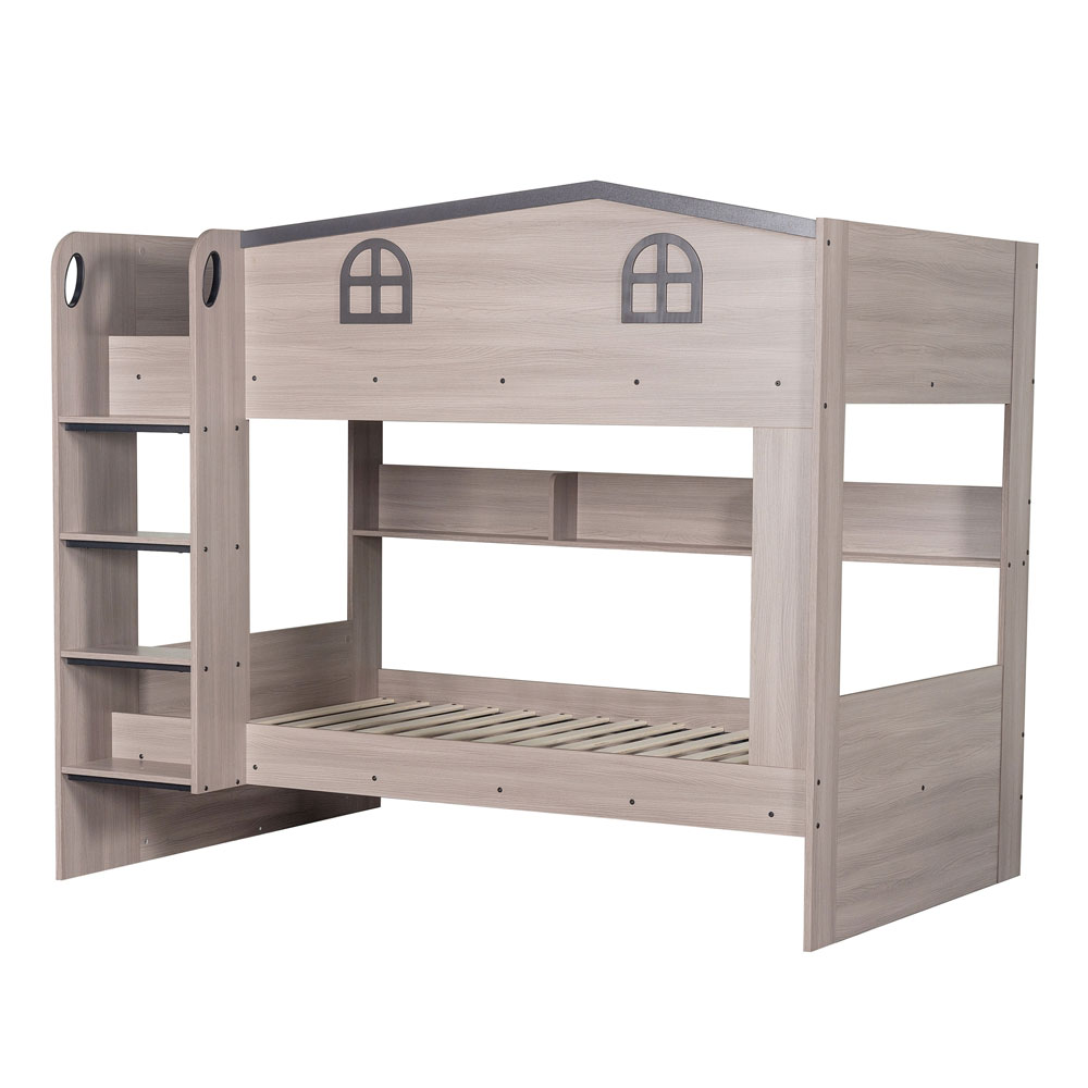 Delmor Wooden Children Small Double Bunk Bed in Ash Grey