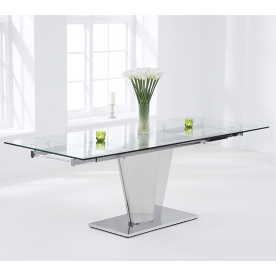 Deloca Extending Glass Dining Table In Clear With Steel Base_2