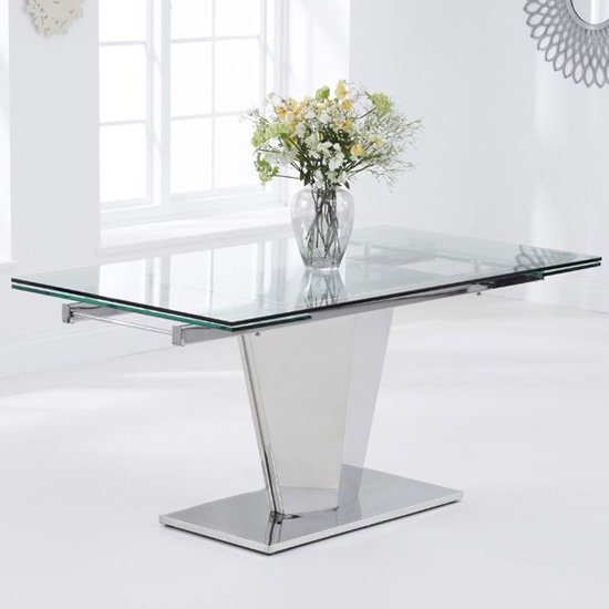 Deloca Extending Glass Dining Table In Clear With Steel Base_3