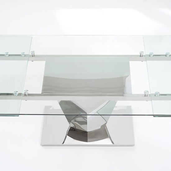 Deloca Extending Glass Dining Table In Clear With Steel Base_5