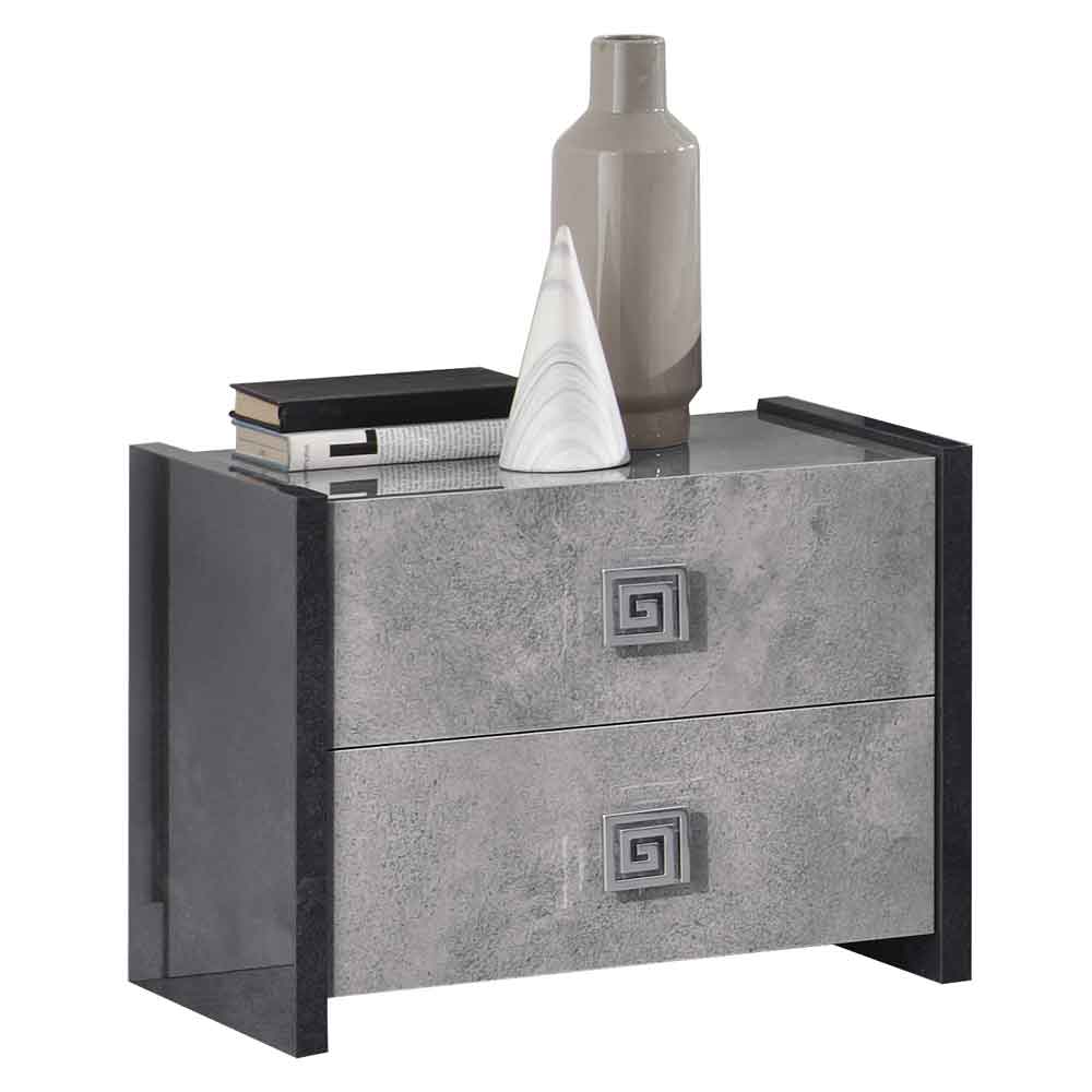Delora High Gloss Bedside Cabinet with 2 Drawers in Grey Stone Effect