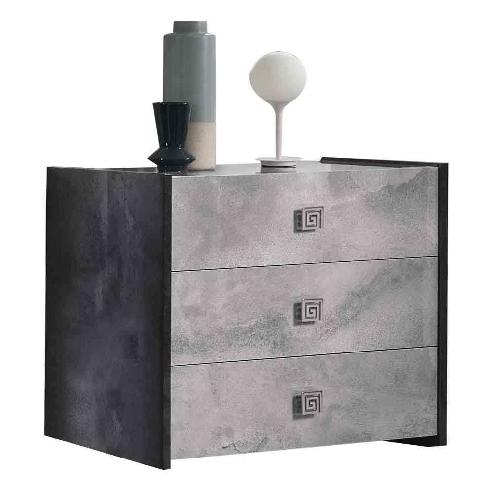 Delora High Gloss Chest of 3 Drawers in Grey Stone Effect