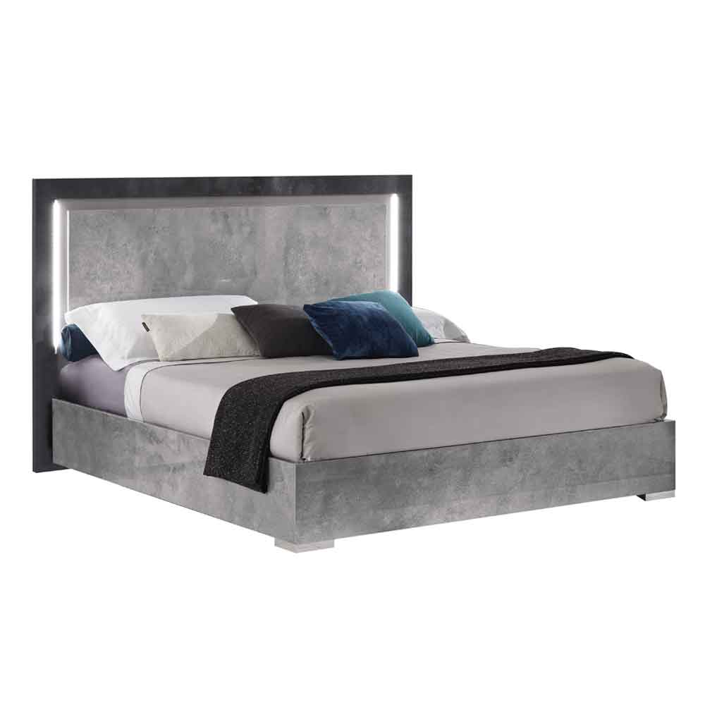 Delora High Gloss Super King Size Bed in Grey Stone Effect and LED
