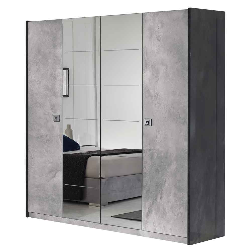 Delora High Gloss Wardrobe with 4 Doors in Grey Stone Effect