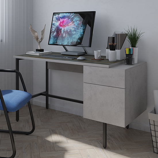 Delphi Wooden Computer Desk In Concrete Grey Effect And Black | Sale