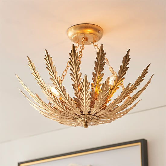 Photo of Delphine 3 lights flush leaf ceiling light in gold