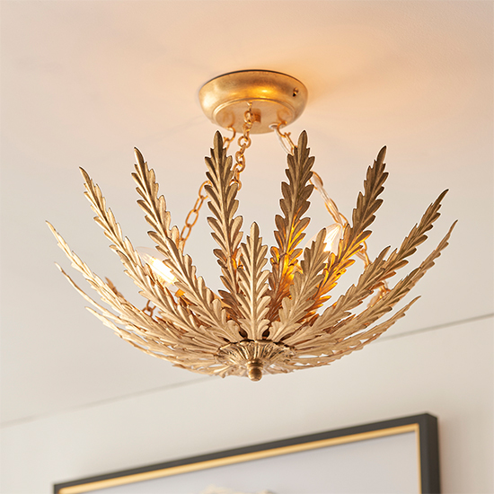 Delphine 3 Lights Flush Leaf Ceiling Light In Gold