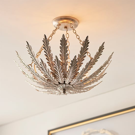 Photo of Delphine 3 lights flush leaf ceiling light in silver