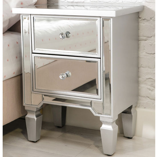 Delphine Wooden Mirrored Bedside In Silver Furniture in Fashion