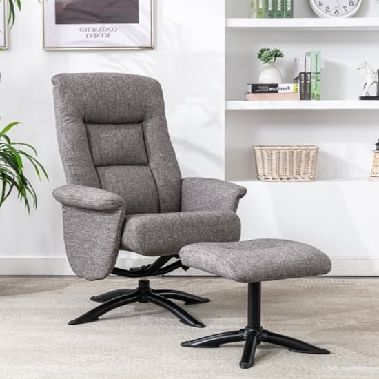 Read more about Delray fabric swivel recliner chair with stool in beige