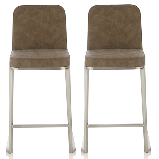 Delray Taupe Faux Leather Counter Height Bar Stools In Pair