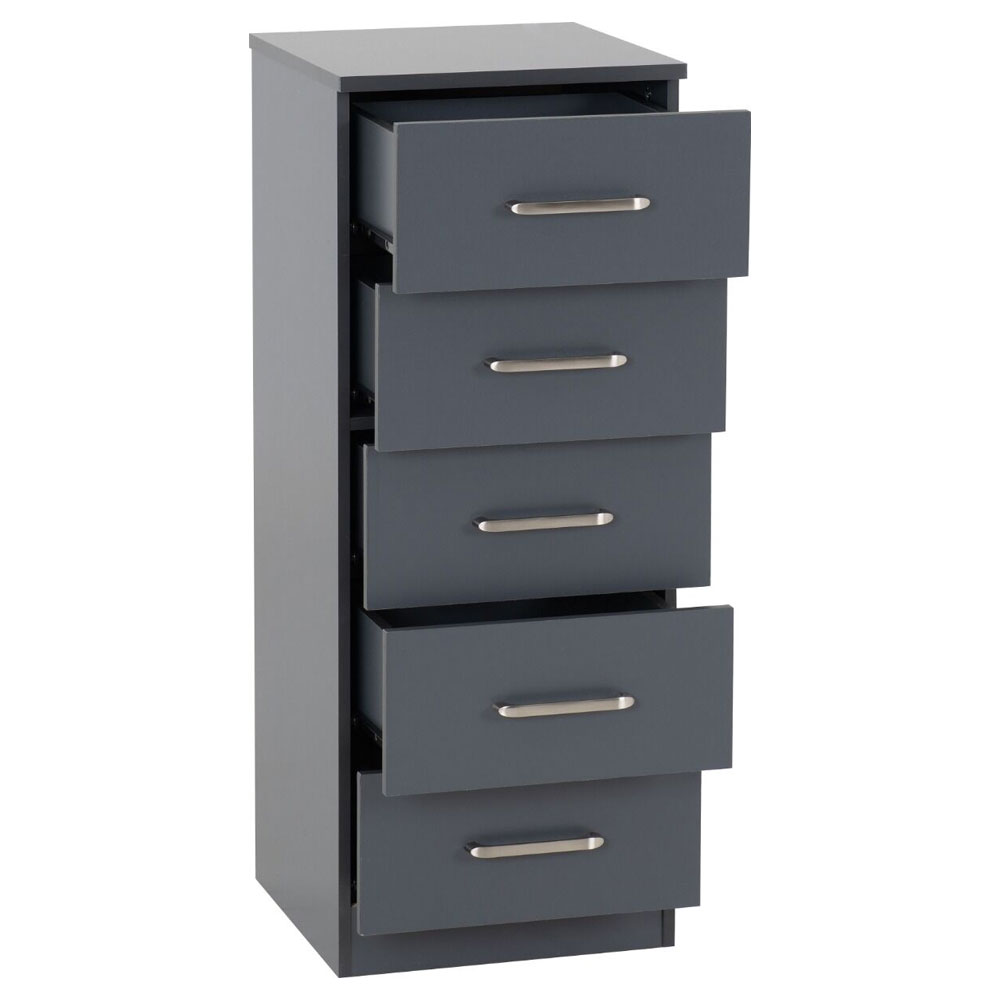 Delrion Narrow Wooden Chest Of 5 Drawers in Dark Grey