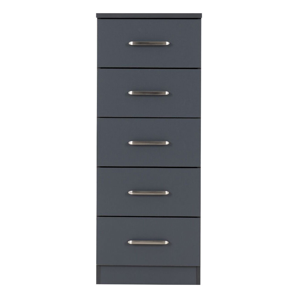 Delrion Narrow Wooden Chest Of 5 Drawers in Dark Grey
