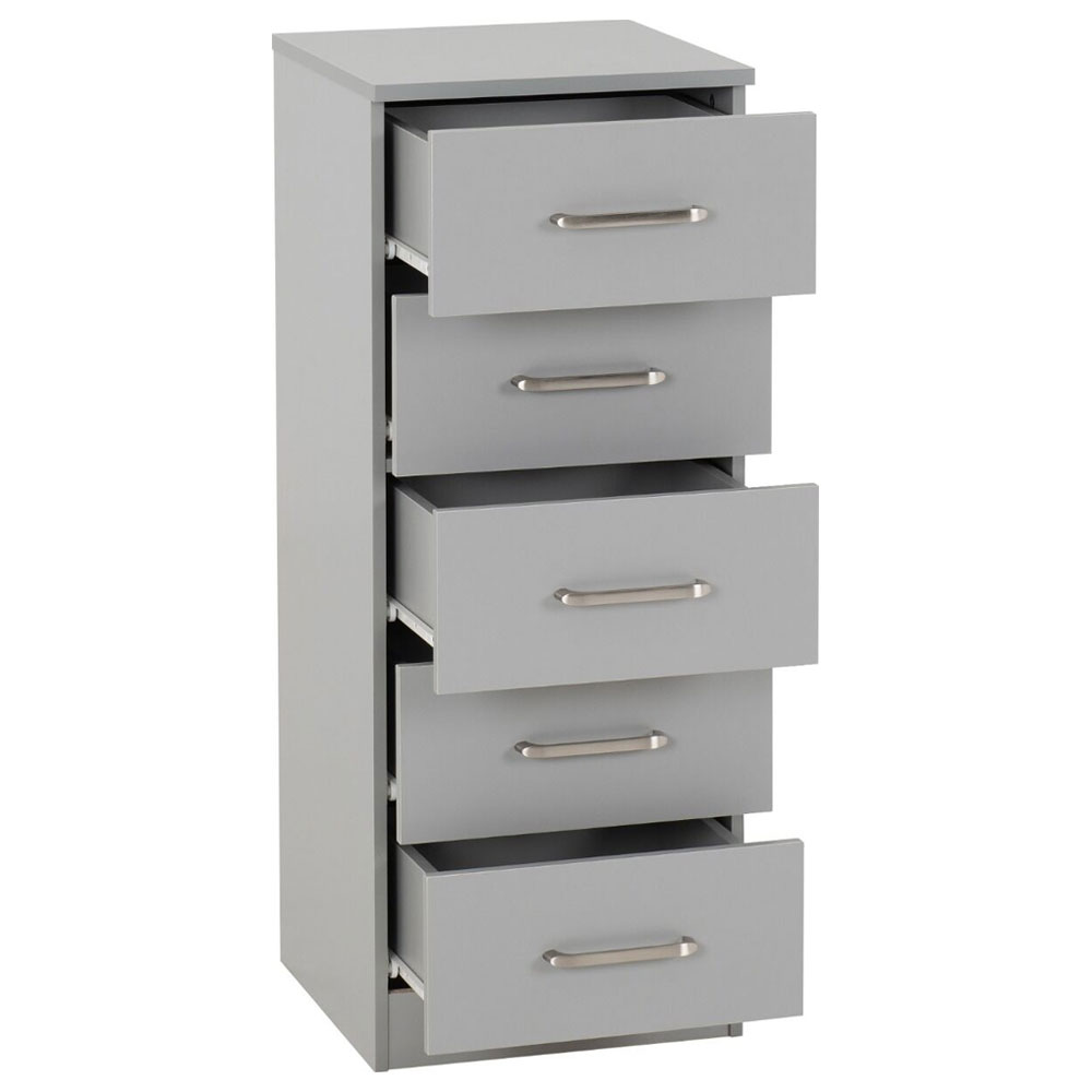 Delrion Narrow Wooden Chest Of 5 Drawers in Light Grey