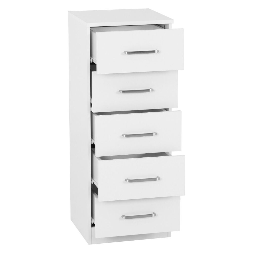 Delrion Narrow Wooden Chest Of 5 Drawers in White