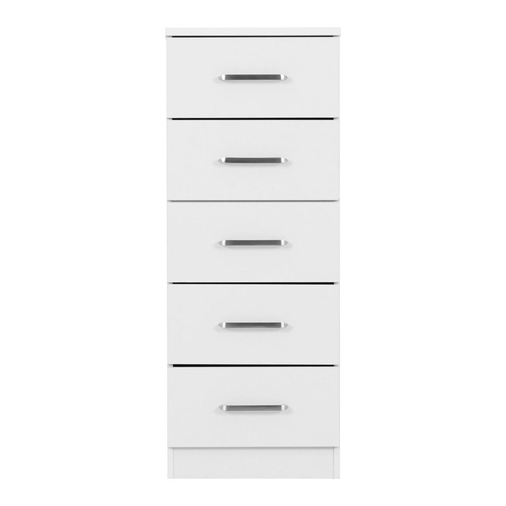 Delrion Narrow Wooden Chest Of 5 Drawers in White