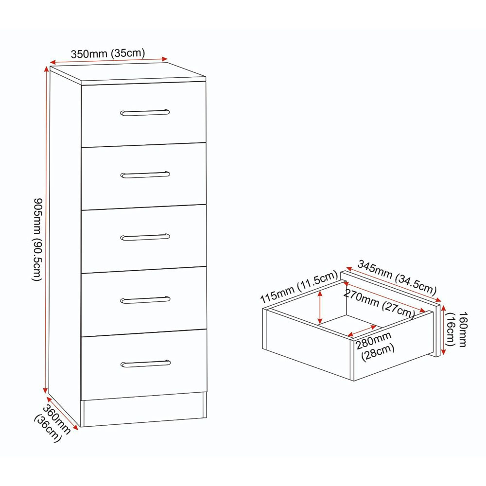 Delrion Narrow Wooden Chest Of 5 Drawers in White