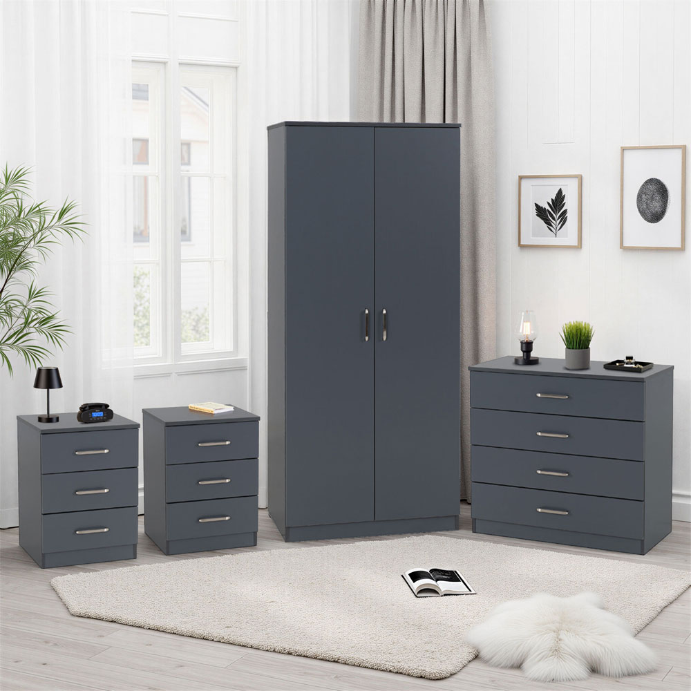 Delrion Wooden Bedroom Furniture Set with 2 Doors 10 Drawers in Dark Grey