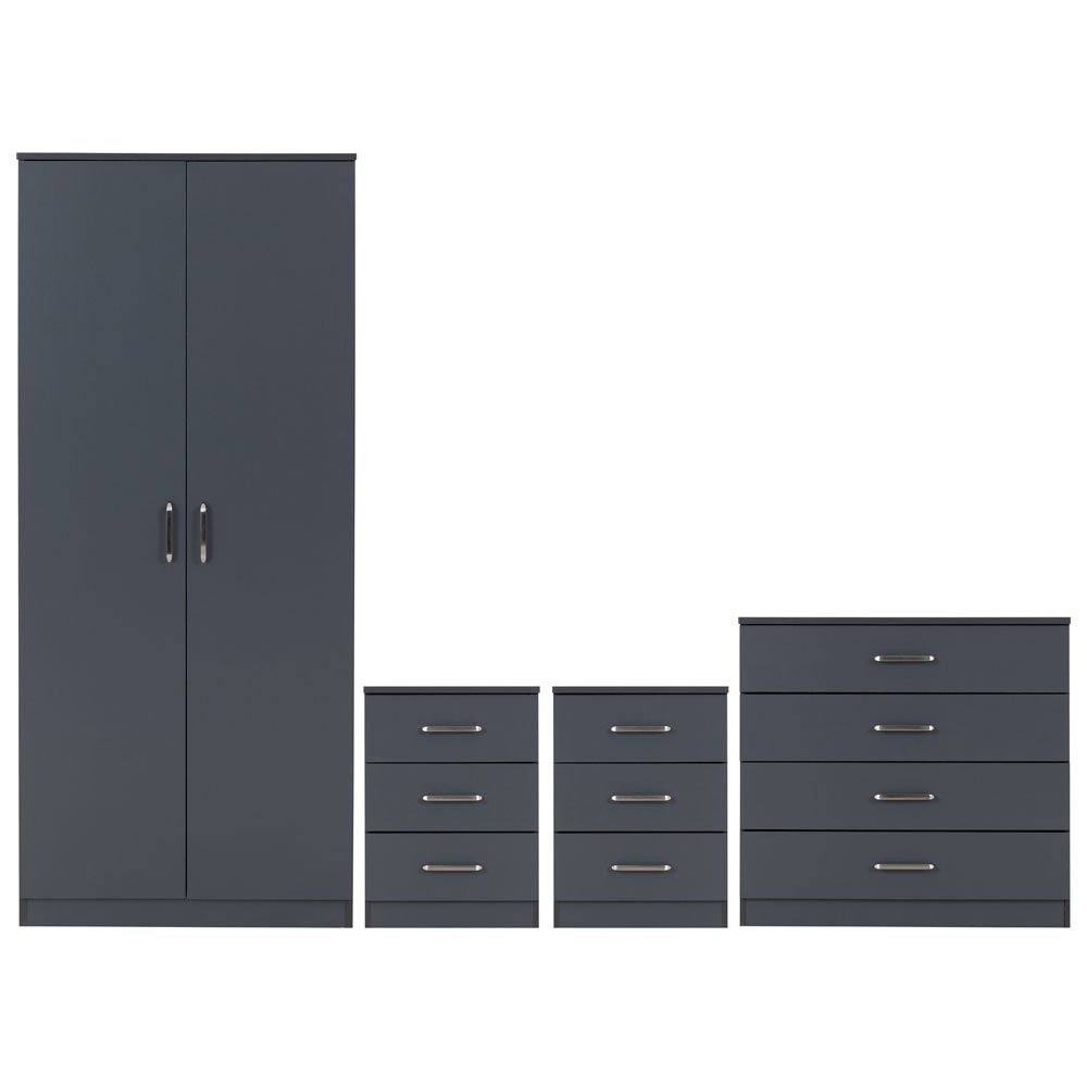 Delrion Wooden Bedroom Furniture Set with 2 Doors 10 Drawers in Dark Grey