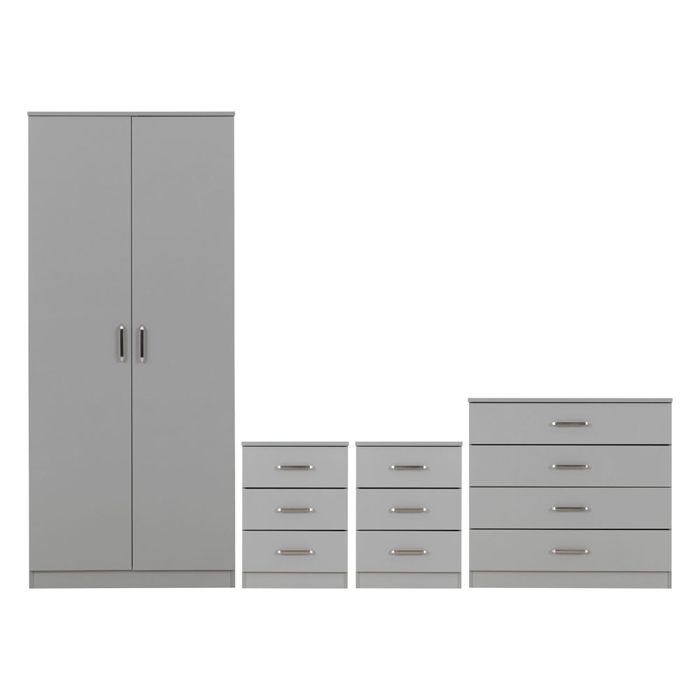 Delrion Wooden Bedroom Furniture Set with 2 Doors 10 Drawers in Light Grey