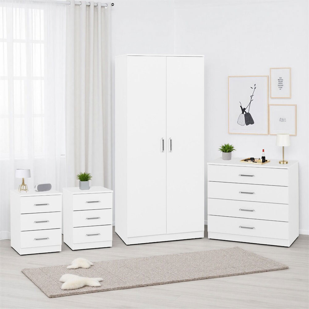 Delrion Wooden Bedroom Furniture Set with 2 Doors 10 Drawers in White