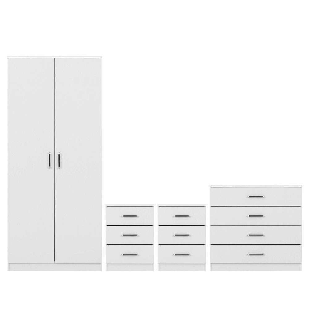 Delrion Wooden Bedroom Furniture Set with 2 Doors 10 Drawers in White