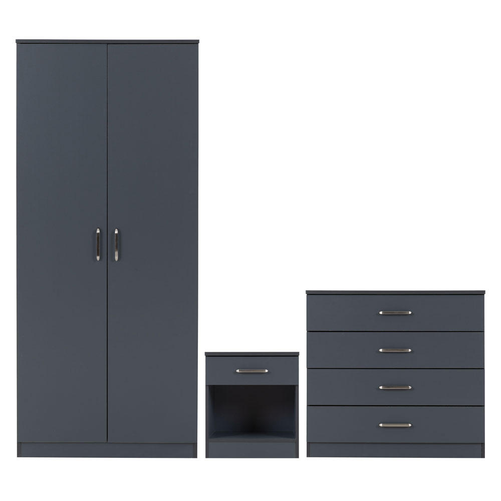 Delrion Wooden Bedroom Furniture Set with 2 Doors 5 Drawers in Dark Grey