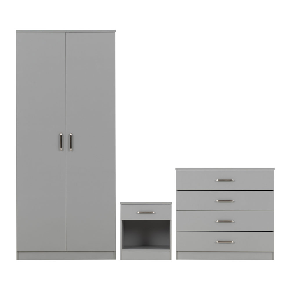 Delrion Wooden Bedroom Furniture Set with 2 Doors 5 Drawers in Light Grey