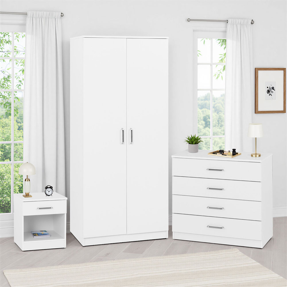 Delrion Wooden Bedroom Furniture Set with 2 Doors 5 Drawers in White