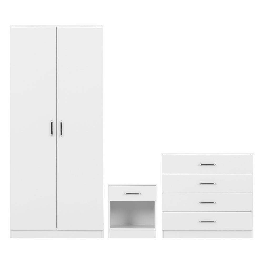 Delrion Wooden Bedroom Furniture Set with 2 Doors 5 Drawers in White