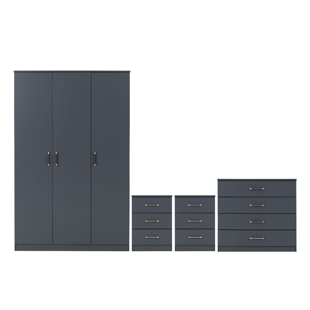 Delrion Wooden Bedroom Furniture Set with 3 Doors 10 Drawers in Dark Grey