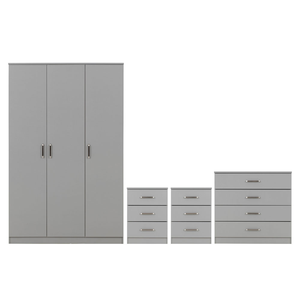 Delrion Wooden Bedroom Furniture Set with 3 Doors 10 Drawers in Light Grey