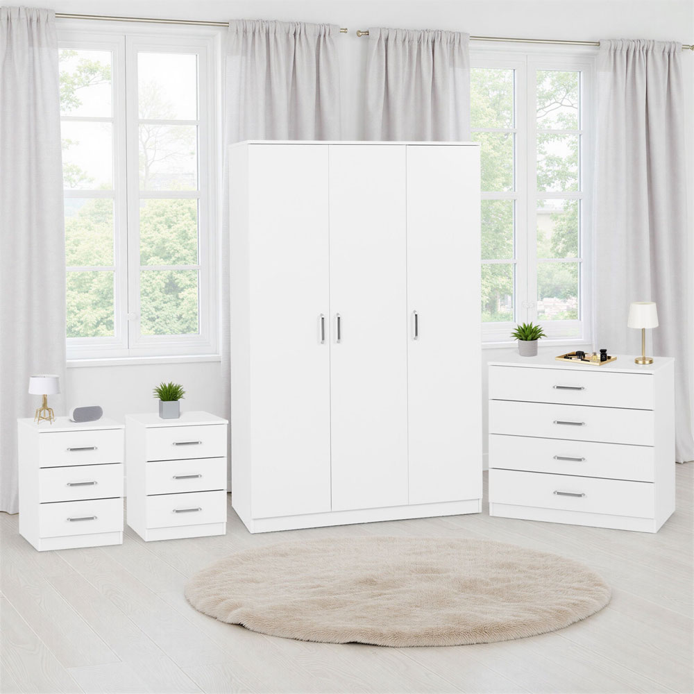 Delrion Wooden Bedroom Furniture Set with 3 Doors 10 Drawers in White